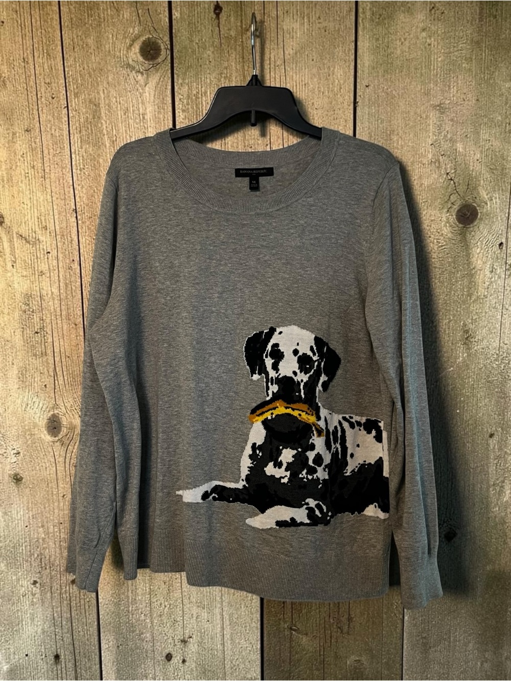 Banana Republic Gray Dalmatian Sweater with Yellow Toy Accent